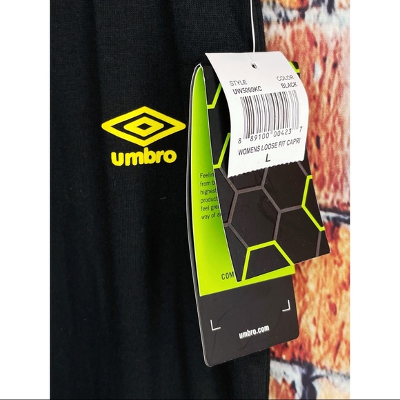 Umbro Women Loose Fit Active Wear Lounge Large Capri Pants Black Fold Down Waist - Picture 3 of 5